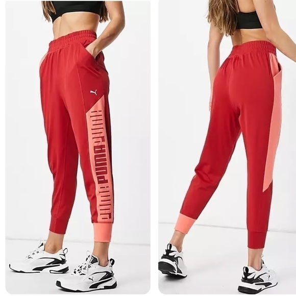 Puma Training Joggers Track Pants In Red With Pink Panels Exclusive to Asos - Picture 1 of 12